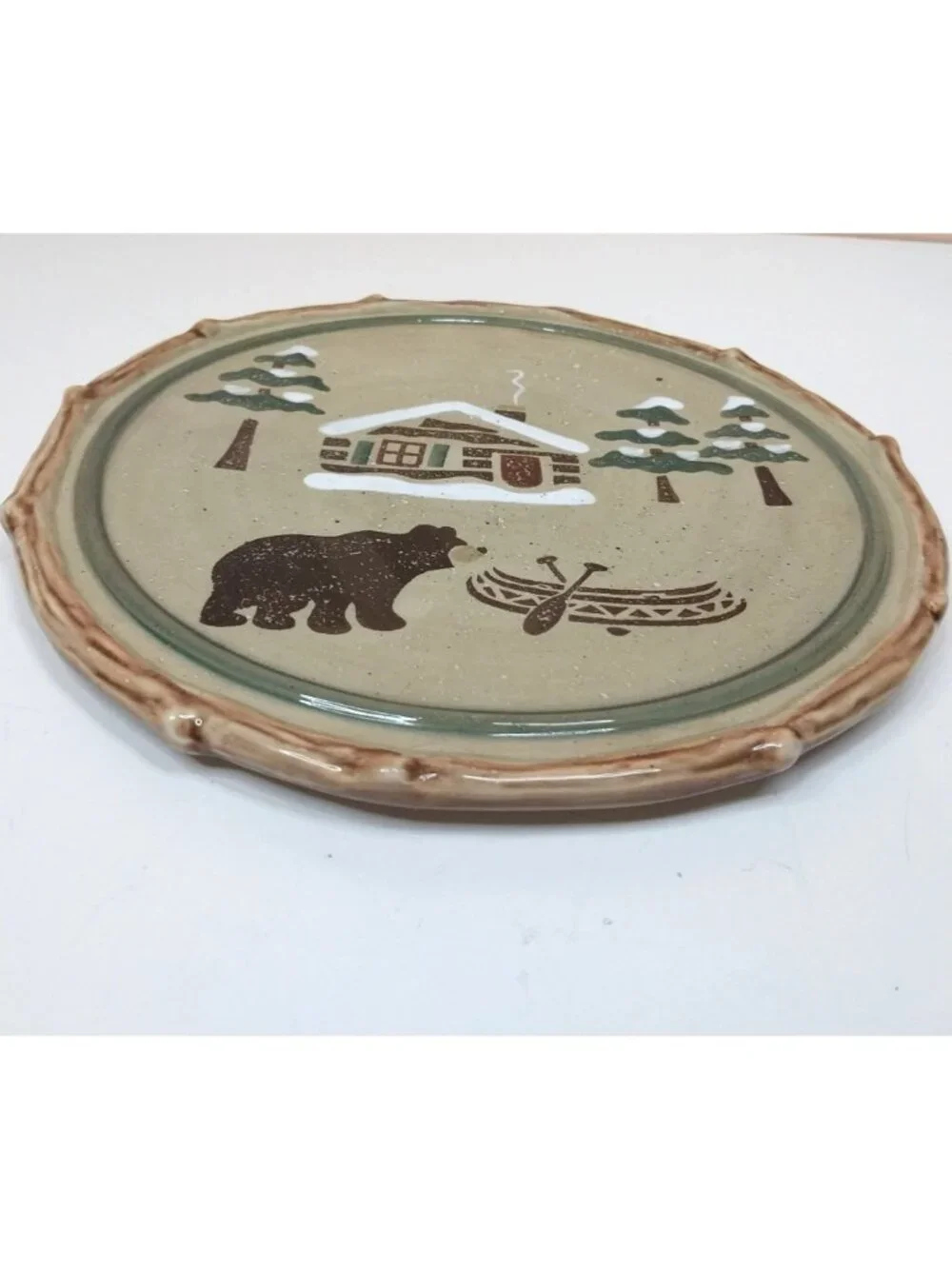 Sonoma Lodge Ceramic Trivet Cabin Bear Canoe Design 8.5